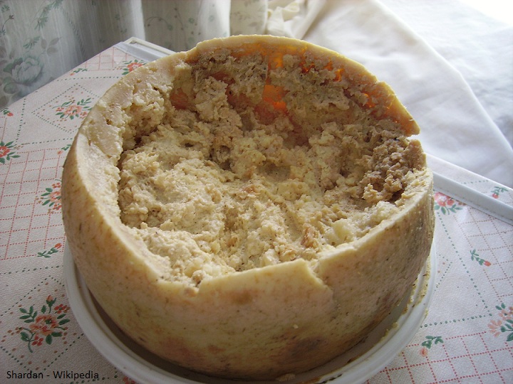 Casu marzu cheese from Sardinia, Italy